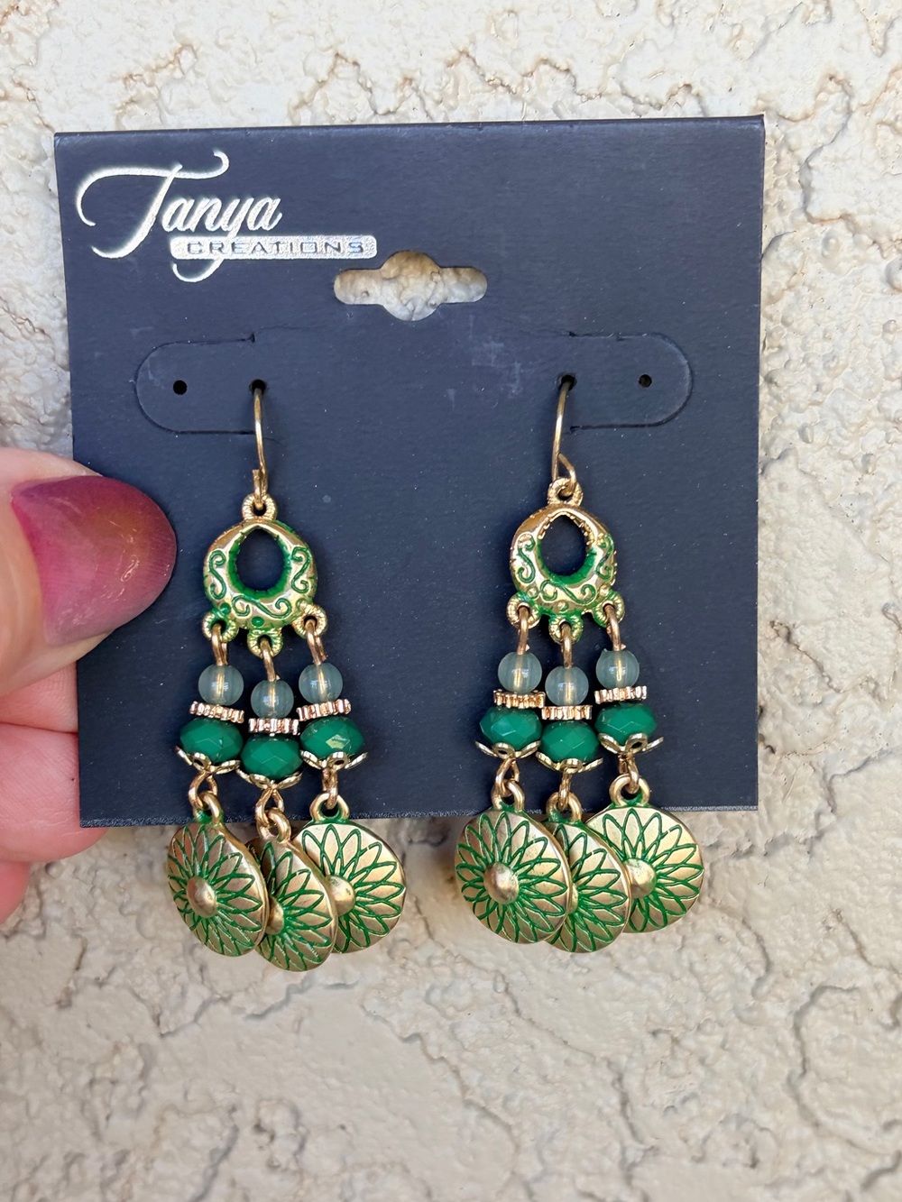 Bohemian Green and Gold Dangle Earrings